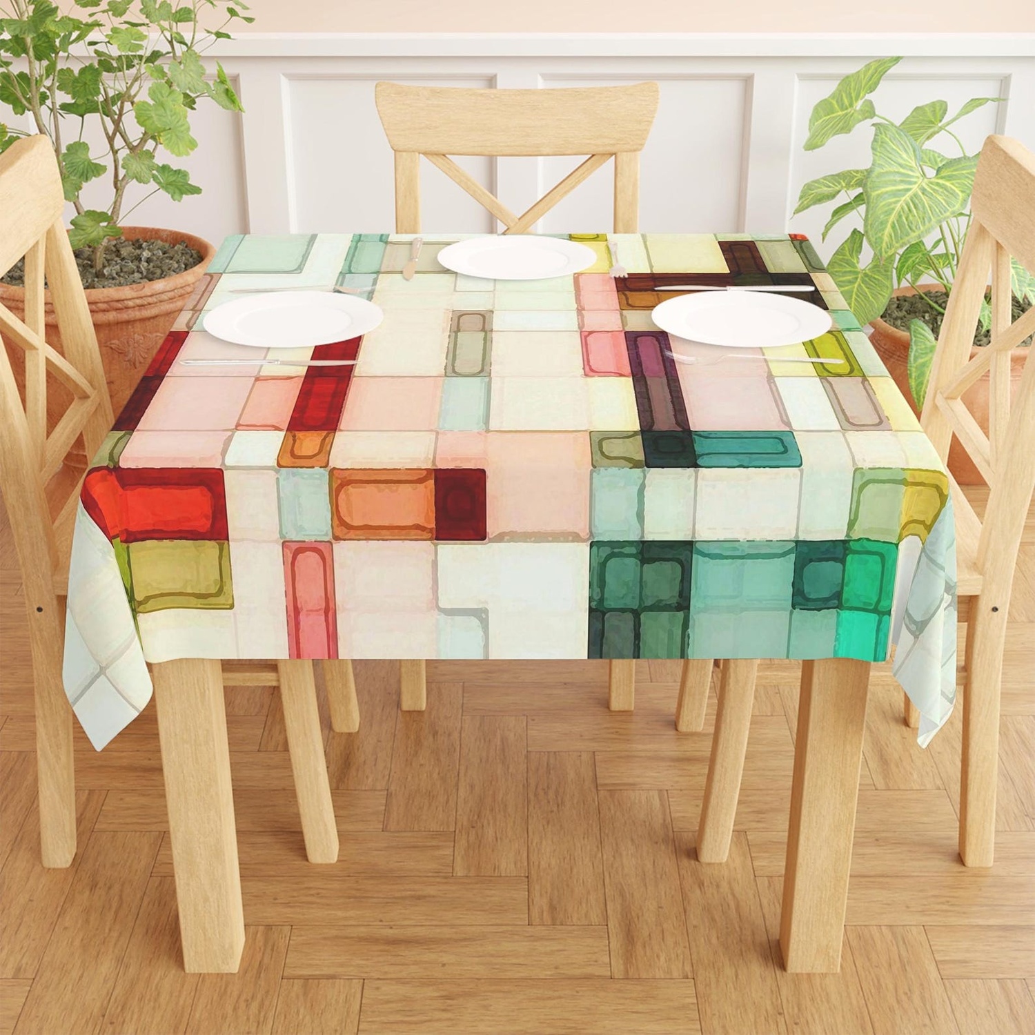 Century Textile & Sewing Supply Avenue C North Saskatoon Sk - Geometric Watercolor Square Tablecloth, Mid-Century Modern