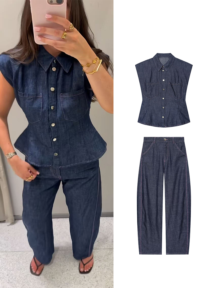 TFMLN Women Denim Pant Set Chi – Shoulder Pad Set In recenzja i cena